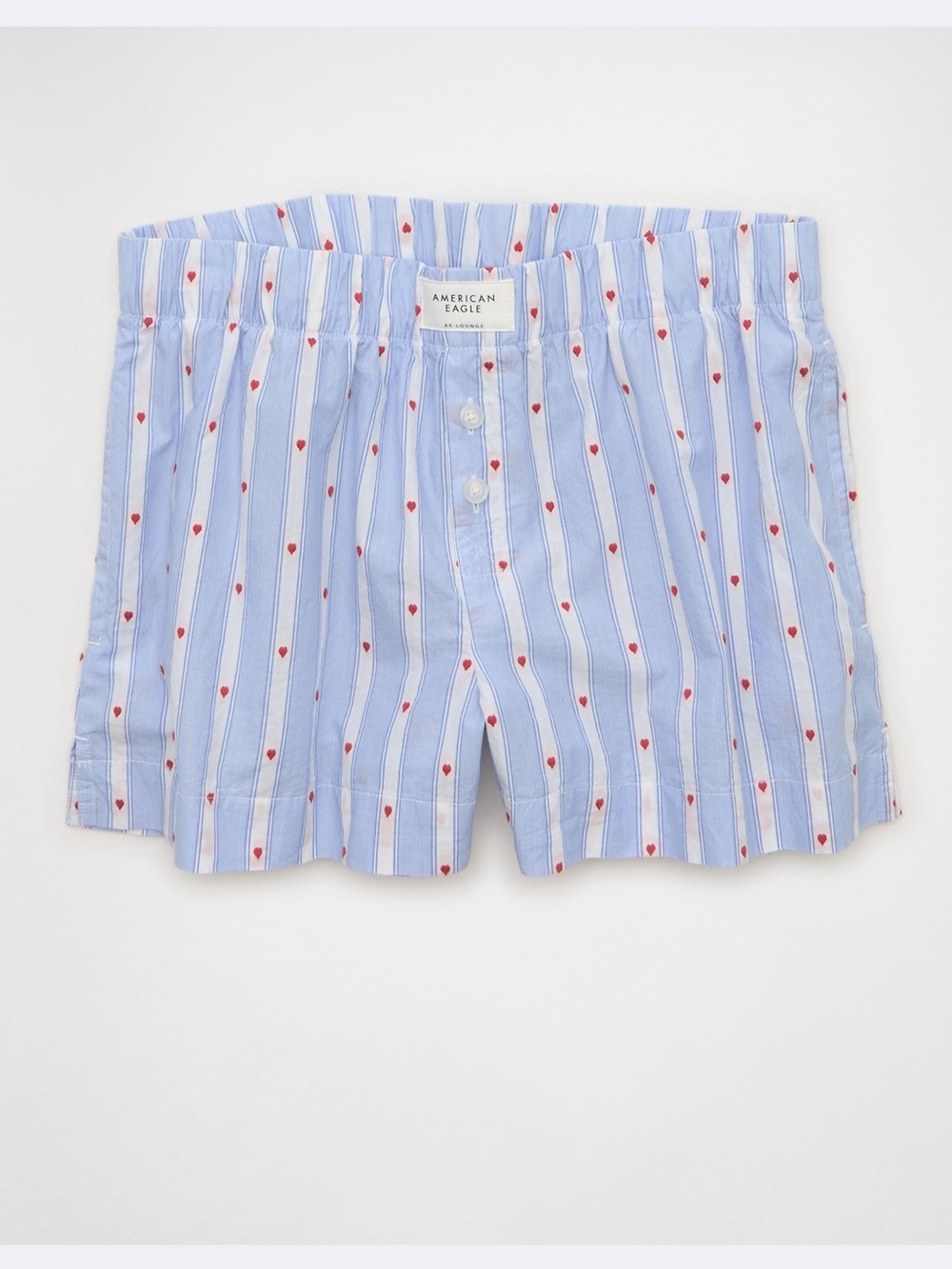 American Eagle Outfitters Light Blue & White Stripe Boxers with Red Heart Print